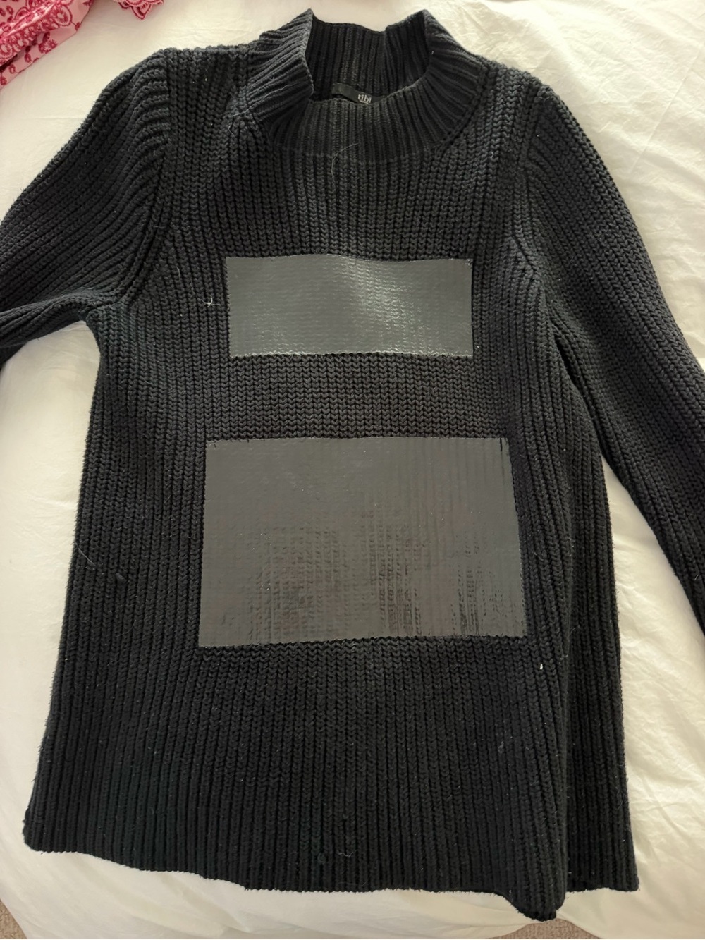 Black Knit Crewneck Sweater with Tonal Patch Detail